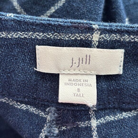 J Jill Pants Windowpane Plaid Cropped Ankle Pockets Blue White Size 8 Tall C107 - Picture 8 of 11